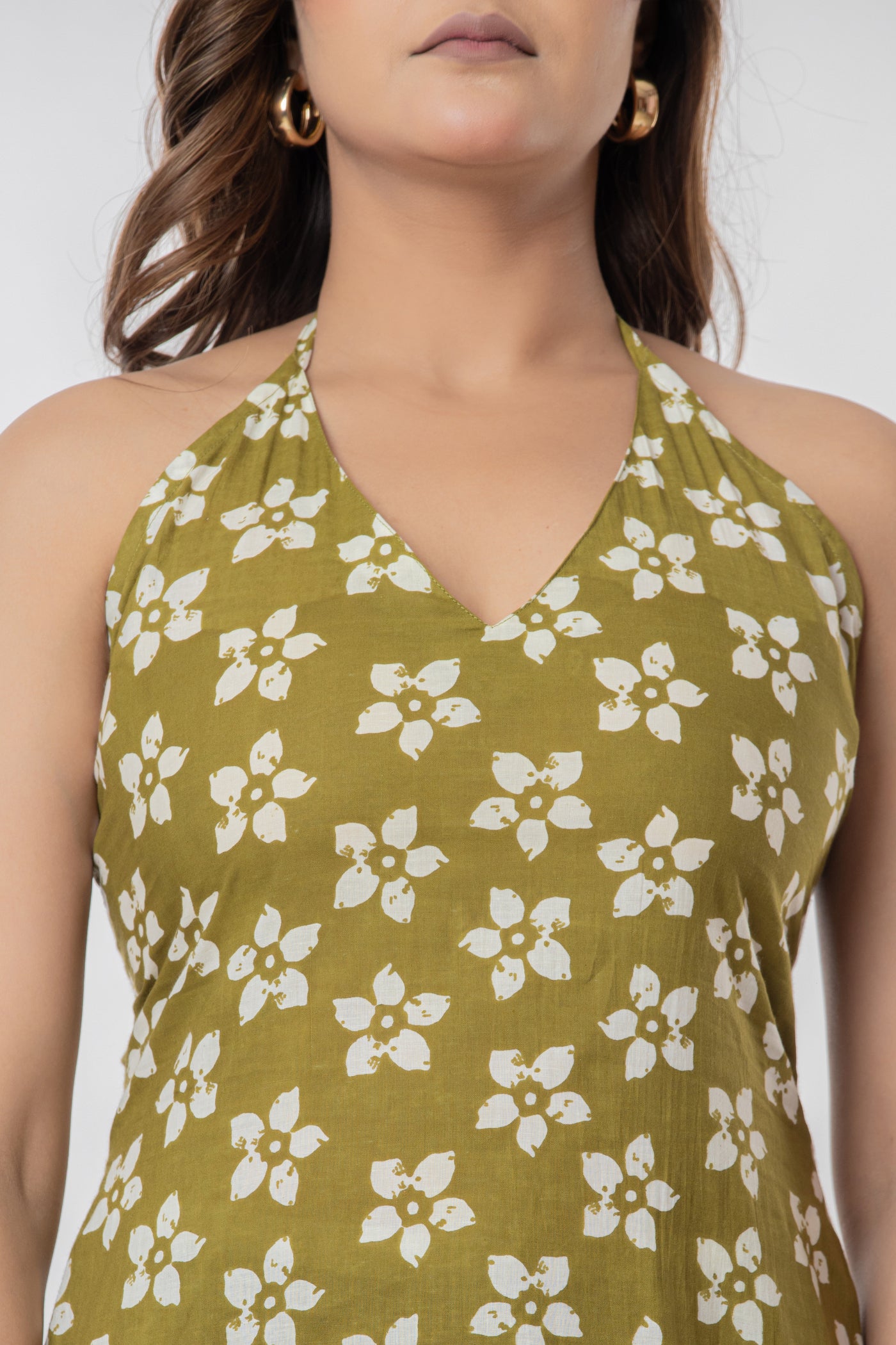 Women Floral Printed Halter Neck Sleeveless Short Kurti Top